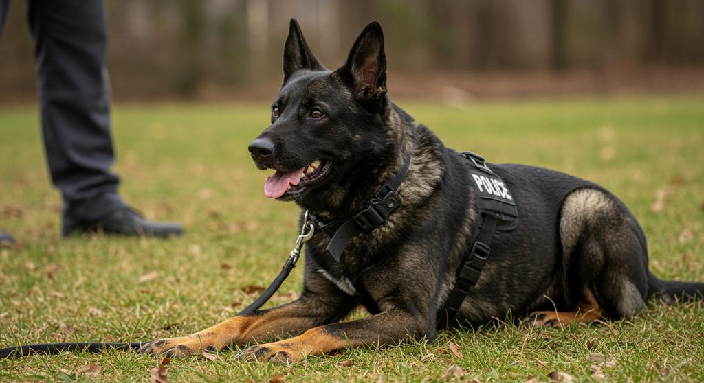 Dog performing search mission